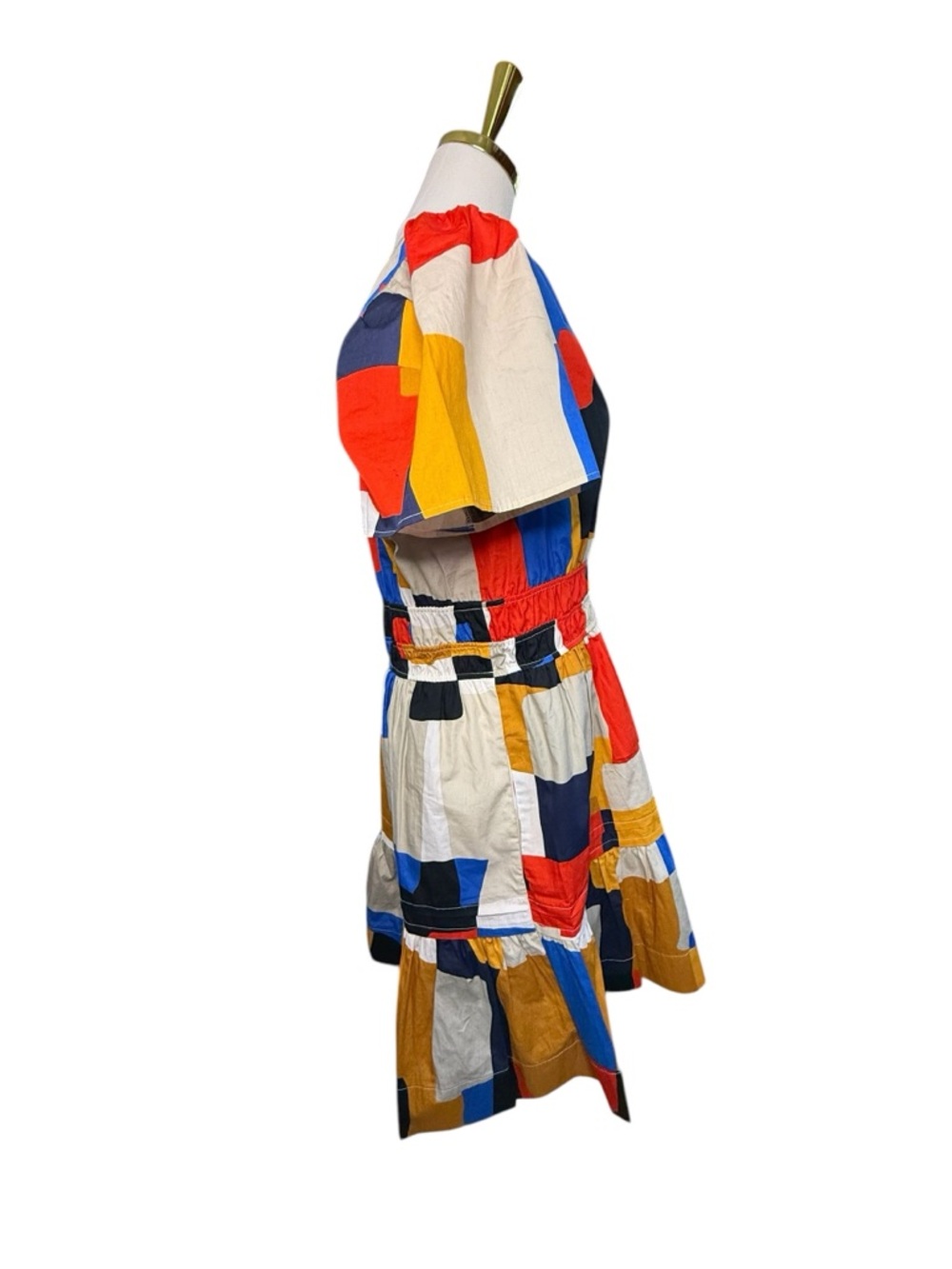 Anthropologie The Somerset Colorblock Print Short Dress Orange Blue Cream Size M - Picture 5 of 8